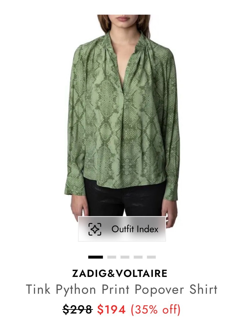 Zadig & Voltaire Tink Python Print Popover Blouse Green Size M π - Picture 11 of 11